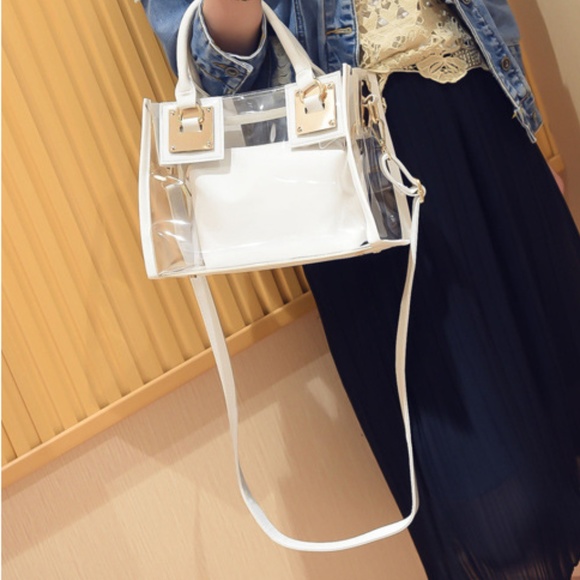 white transparent clear shoulder bag with strap - Picture 3 of 4